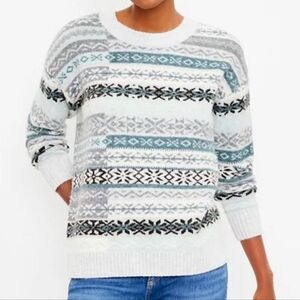 NEW! LOFT Patchwork Fair Isle Chunky Knit Pullover Sweater XS.
